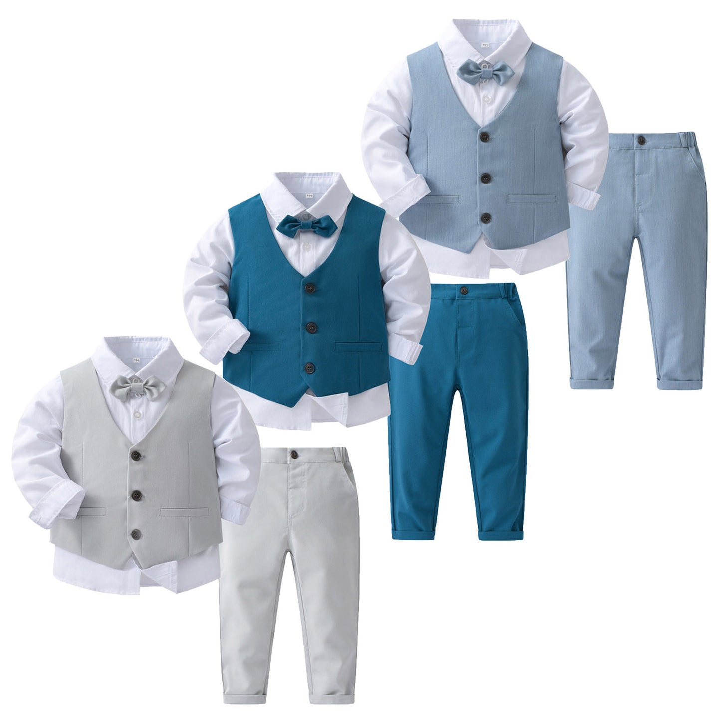 Boys Suits Gentleman Tuxedo Bow Tie Shirt Suit Vest Pants 4 Pcs Chic Toddler Baby Clothes Gentleman Outfit for Baptism Birthday