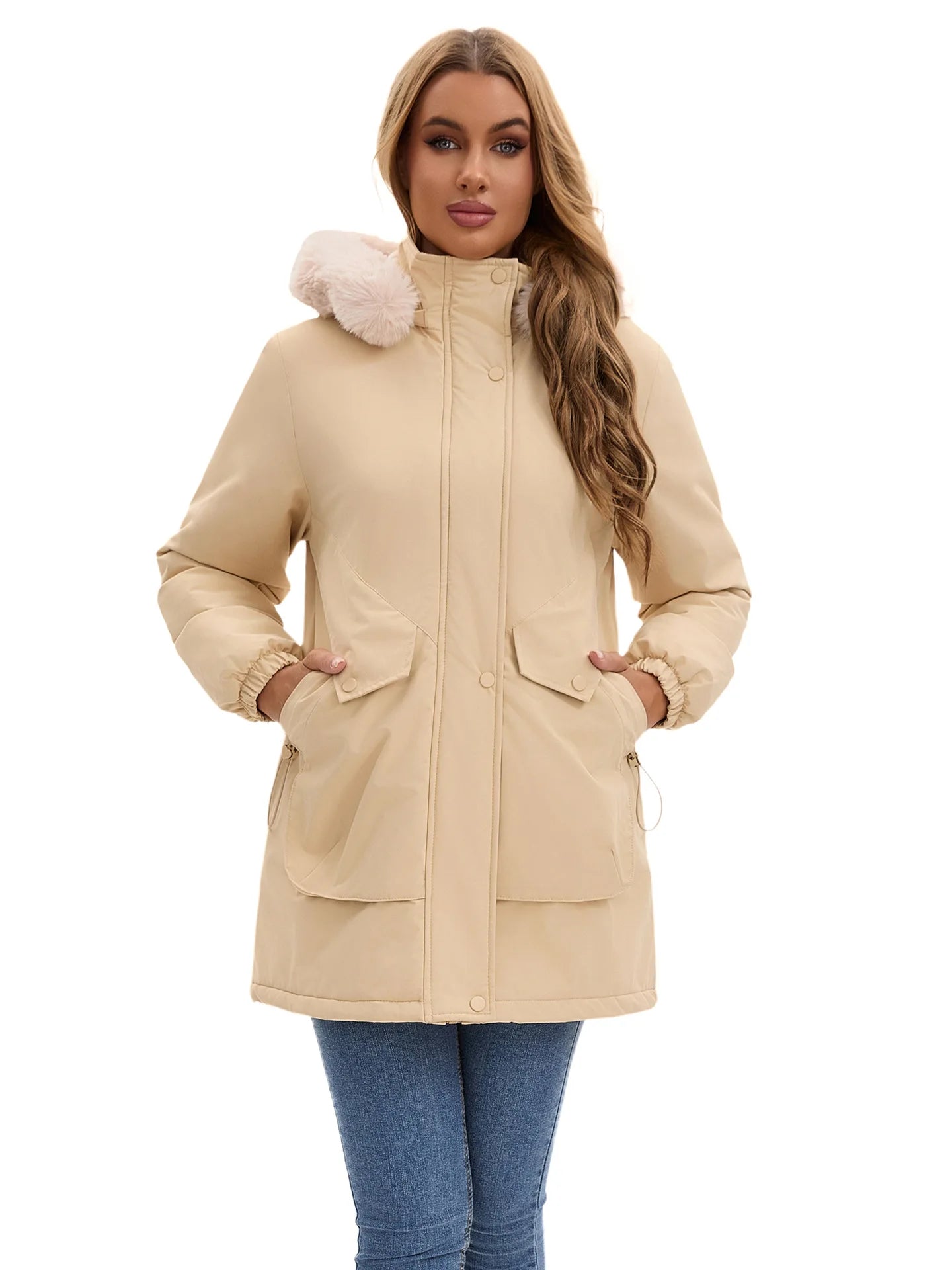 Cotton Coat Women 2025 Winter Mid-length Parka Plus Velvet Korean Style Large Fur Collar Plus Velvet Coat