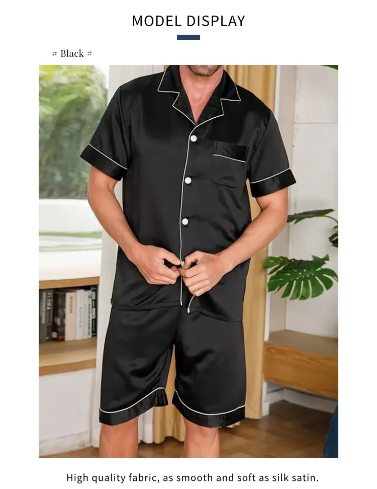Men's Pajamas Set For Summer Short Sleeve Pocket Button Down Shirt & Shorts Pyjama Loungewear Set Sleepwear Pijama Home Clothing