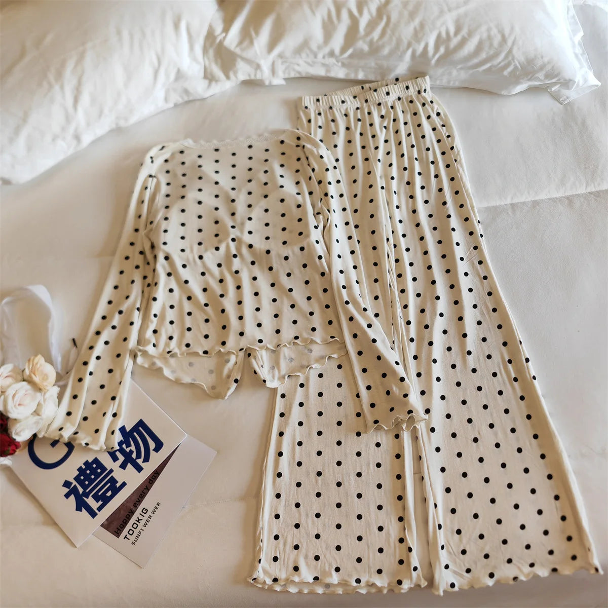Pijama Feminina New Modal Chest Pad Set 2 Piece Woman Long Sleeve Pajama Sets Casual Korean Sleepwear Pyjamas Femme Home Wear