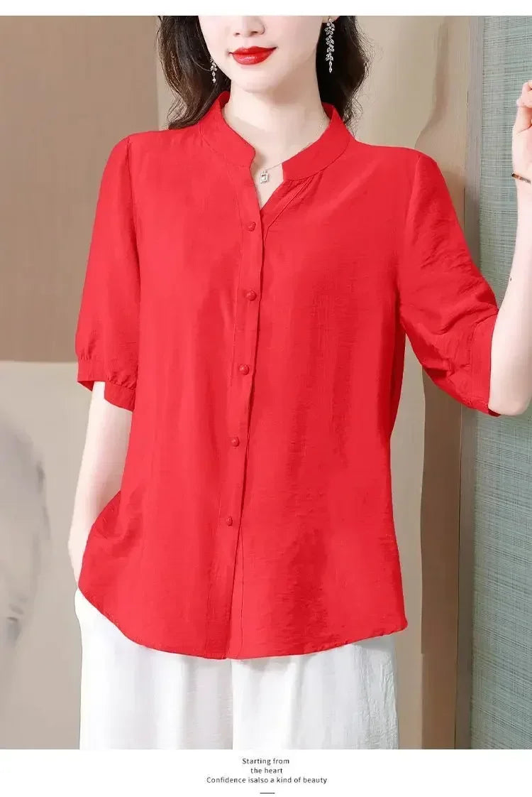 Summer 2025 Pure Cotton Shirt New Retro Top Loose New Breathable Top
