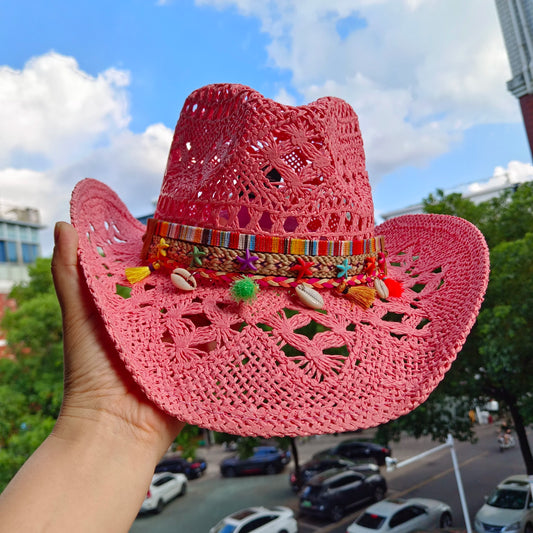 hats straw cowgirl western hat  mexican hat  retro curling hat western cowboy hat outdoor riding hat travel sports hat
