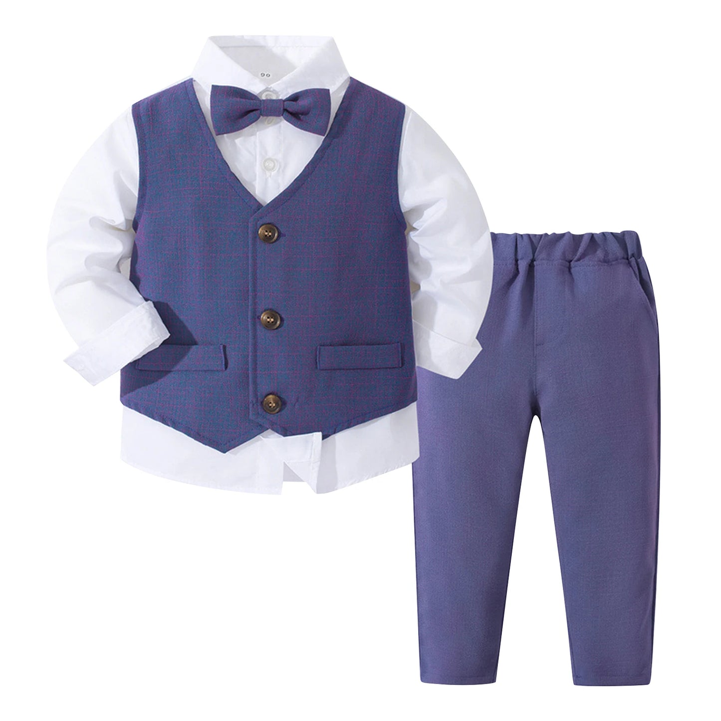 Boys Suits Gentleman Tuxedo Bow Tie Shirt Suit Vest Pants 4 Pcs Chic Toddler Baby Clothes Gentleman Outfit for Baptism Birthday