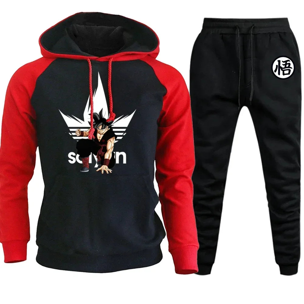 Anime Dragon Ball Hoodie+Pants Set Cartoon Goku Print Hooded Sweatshirt Long Sleeved Casual Sportswear Set Man Clothing Gift