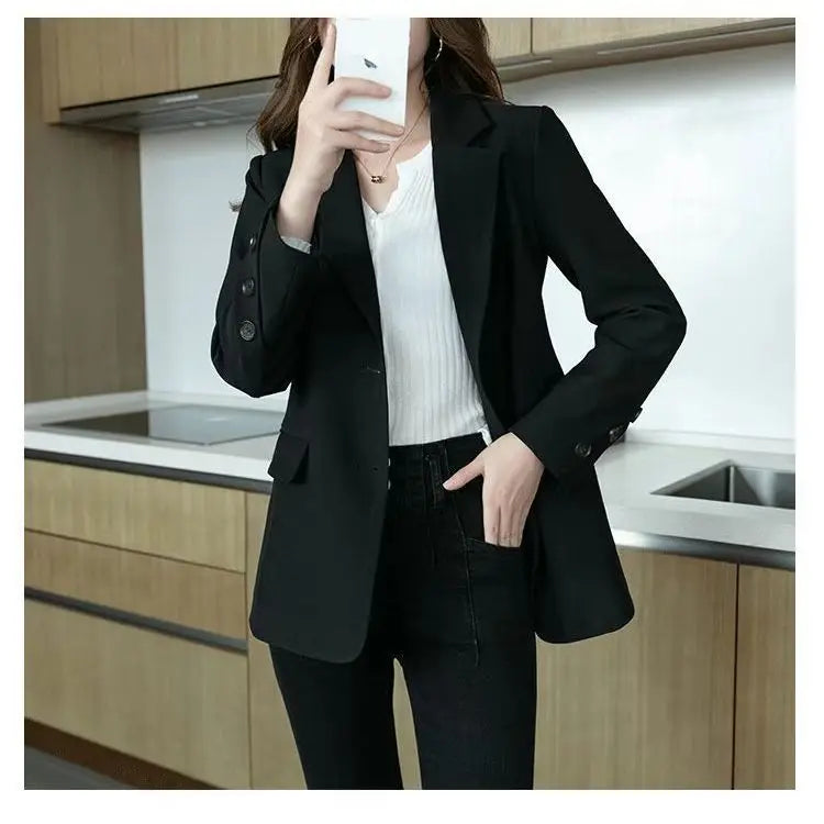 Tailored Coat Women Single Breasted Jackets Blazer Solid Long Sleeve Turn Down Collar Elegant Coats Office Lady Simple