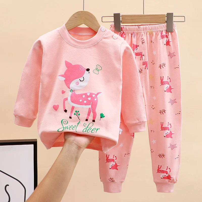 Boy Girl Pajama Set Cartoon Unicorn Long Sleeve Underwear Elastic Waist Pants Outfits for Kids Clothes Autumn Spring DS39