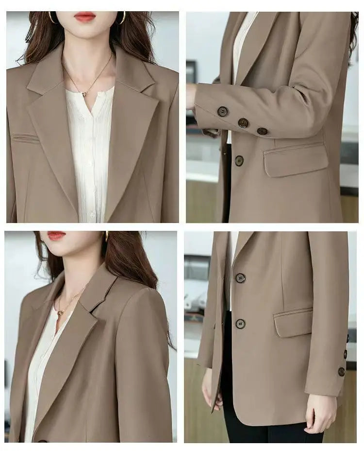 Tailored Coat Women Single Breasted Jackets Blazer Solid Long Sleeve Turn Down Collar Elegant Coats Office Lady Simple