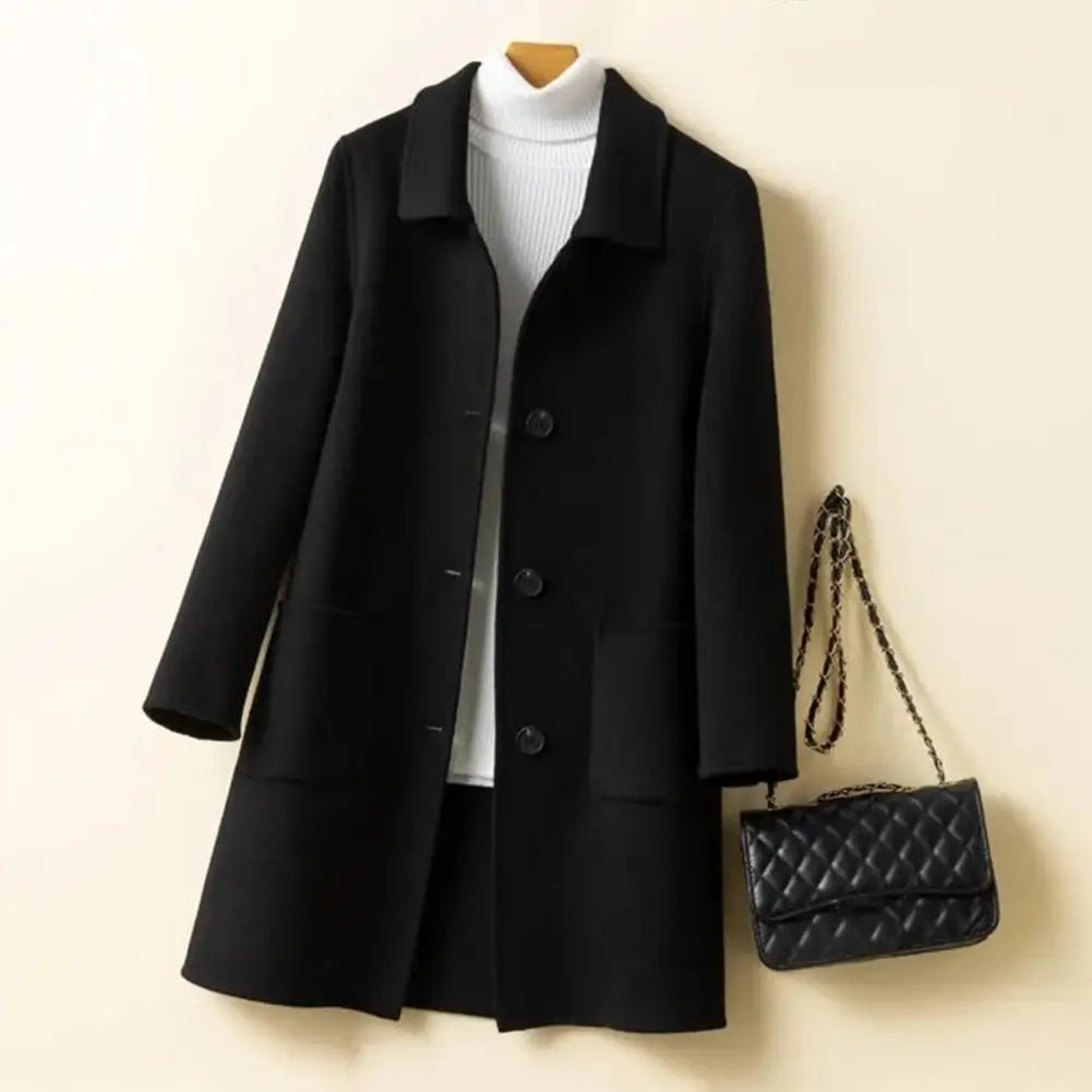 2024 women woolen coat Autumn Winter Women Solid Color Jackets Woolen Blends Coats Female Korean Elegant Retro Apricot Outerwear