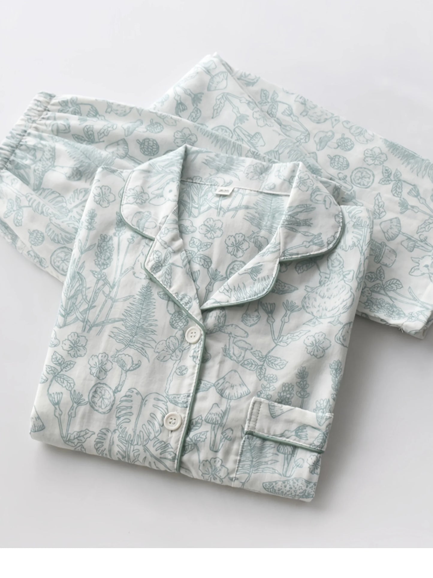 Womens Pajama Set 100 Cotton Gauze Sleepwear Long Sleeve Loose Fit Two Piece Set Comfortable Breathable Nightwear Loungewear