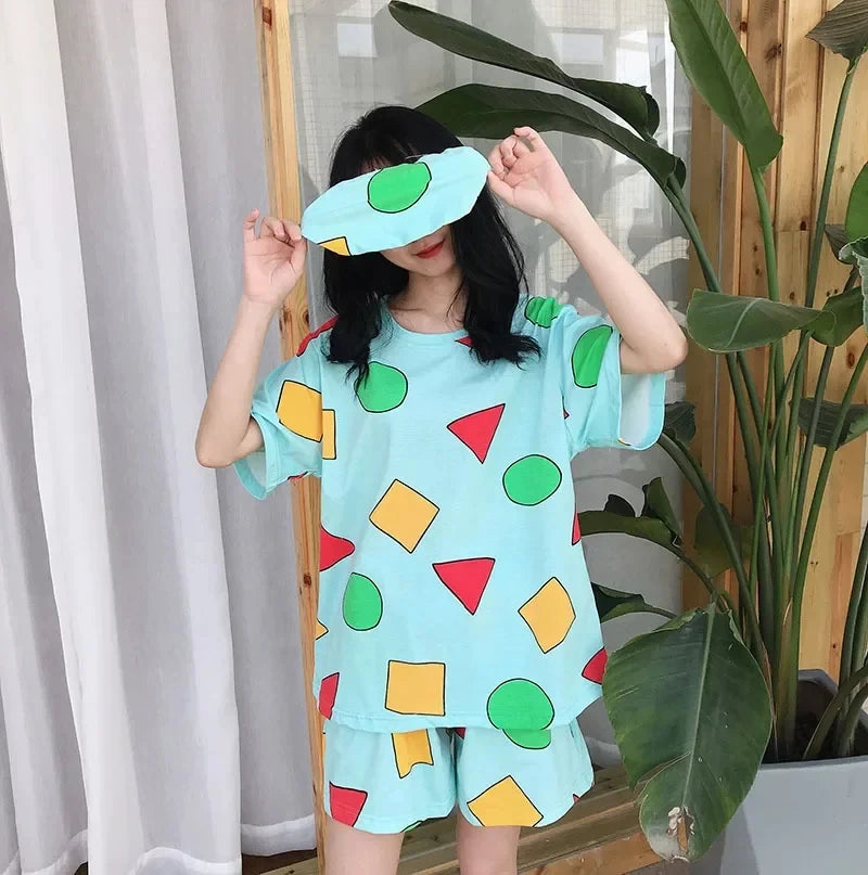 Pijama Sin Chan Man Pajama Sinchan Cotton Summer Short Sets Japanese Pajamas for Couples Man and Woman Sleepwear 2025