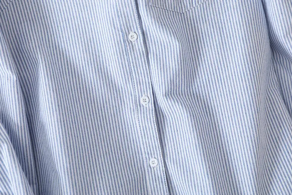 Casual Cotton Women's Oxford Shirt 2024 Autumn New Good Quality Woman Blouse and Tops Lady White Blue Striped Shirts Clothes