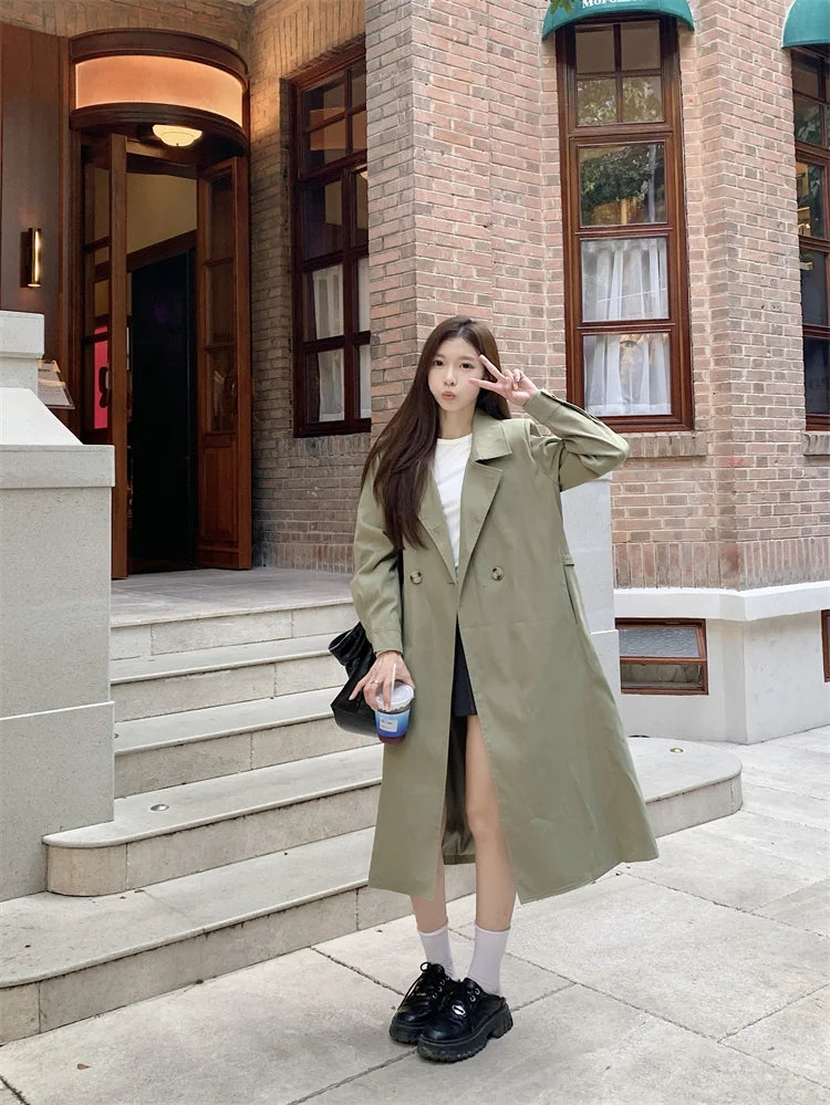 2025 Women's Coat Plus Size Mid-Length Jacket British Style Fashionable Temperament Spring Autumn Arrival Windbreaker Outerwear