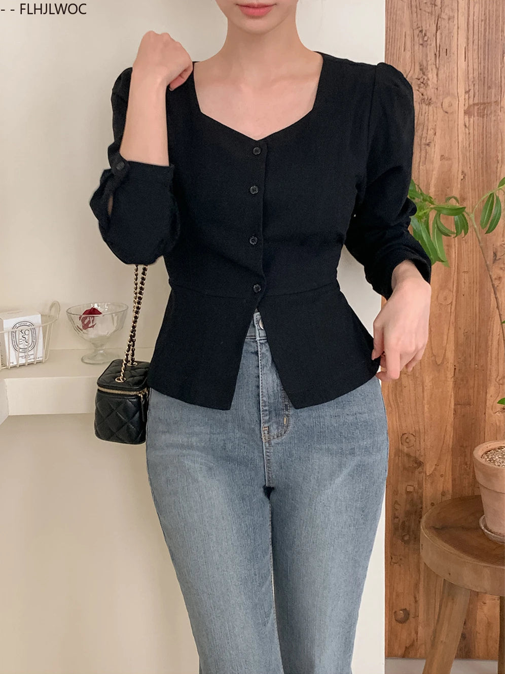 Cotton Linen Short Crop Tops Blouses Retro 2025 Summer Girls Chic Korea Woman Slim Fitted Bodycon Slit Peplum Top Button Shirts