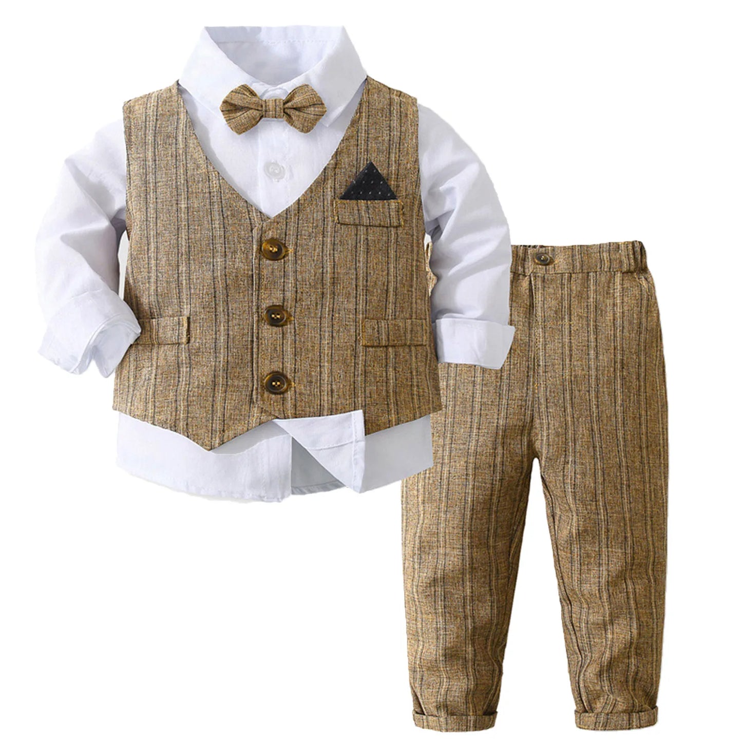 Boys Suits Gentleman Tuxedo Bow Tie Shirt Suit Vest Pants 4 Pcs Chic Toddler Baby Clothes Gentleman Outfit for Baptism Birthday