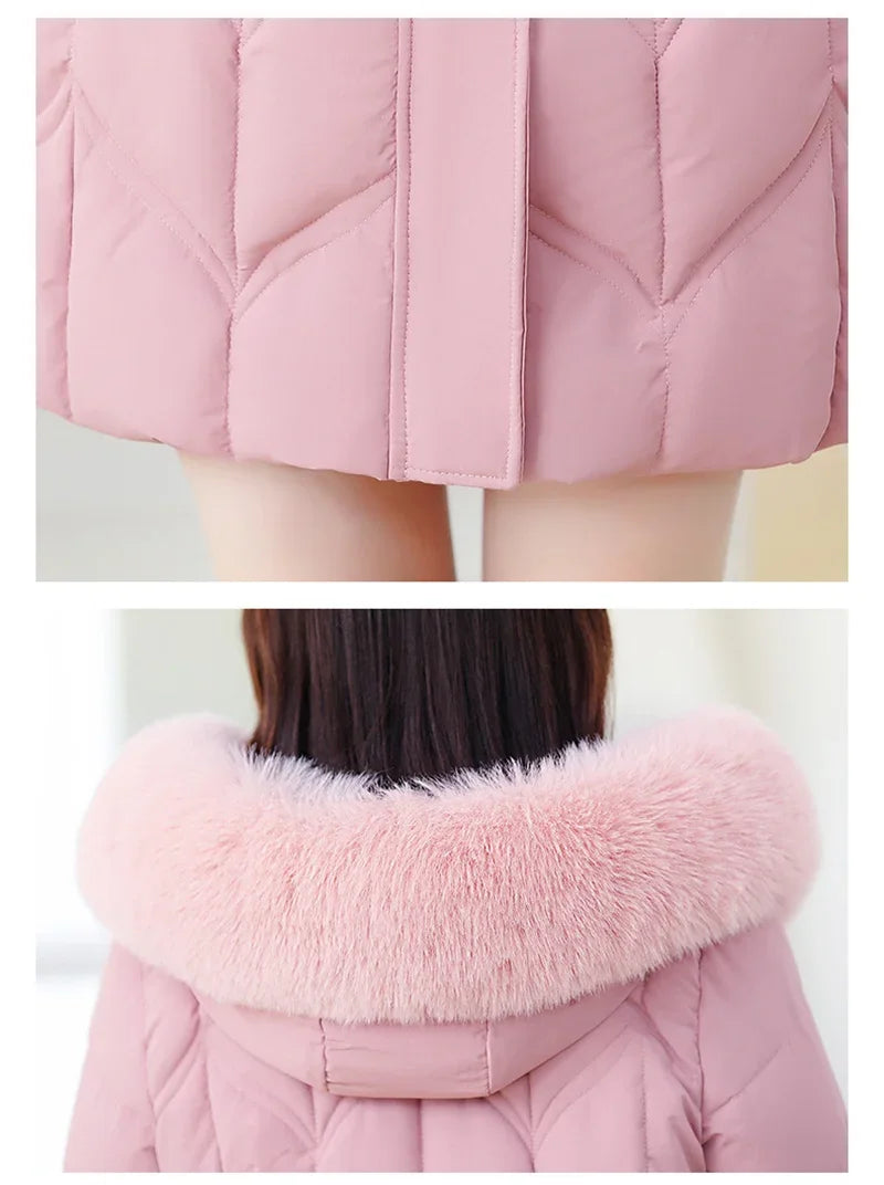 Women Down Cotton Jacket 2025 Mid Long Warm Ladies Outerwear Slim High-End Loose Women Winter Parka Coat Female Cotton Clothes