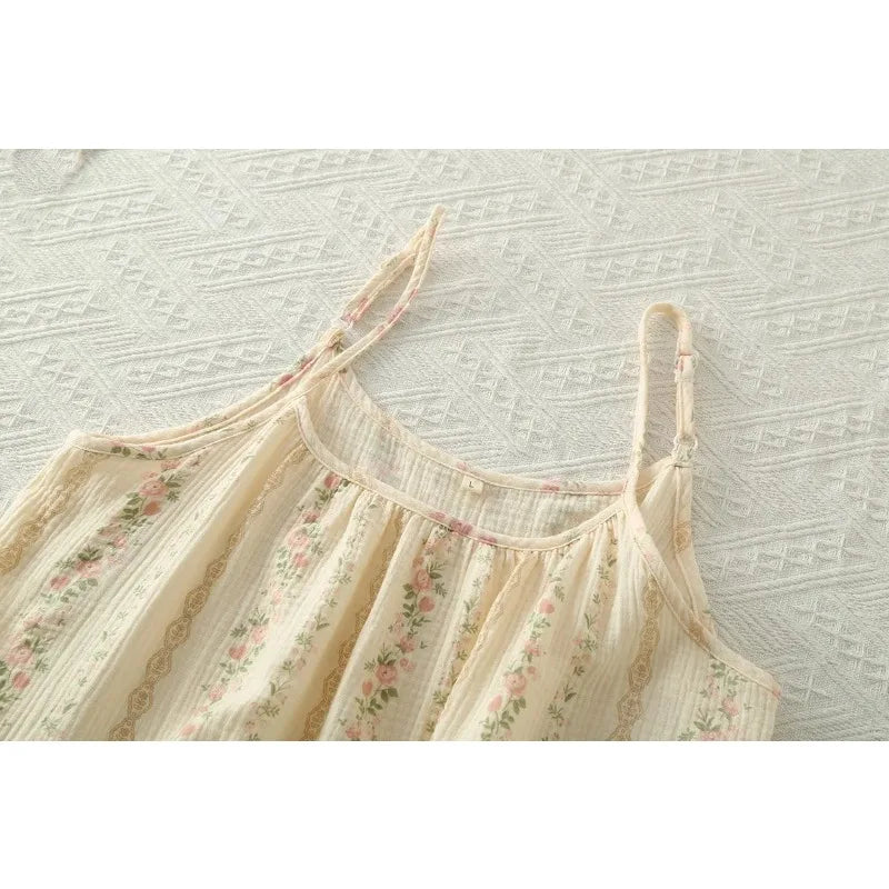 100% Cotton Women's Pajama Set Woman 2 Pieces Spaghetti Strap Sleepwear Women Floral Print Pajama  Strap