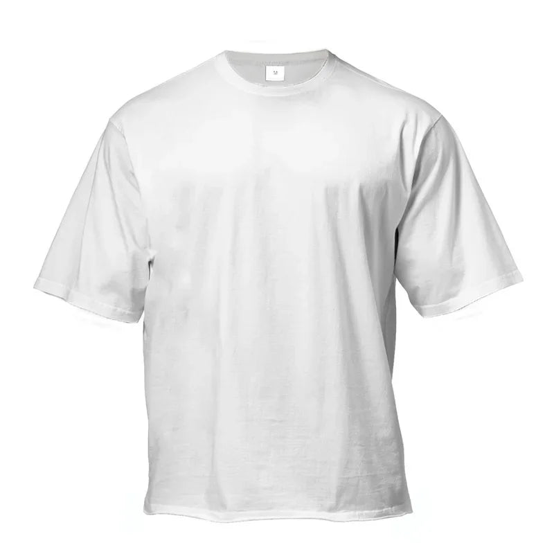 Oversized T-shirt Mens Cotton Dropped Shoulder Loose Short Sleeve Fitness T Shirt Summer Gym Bodybuilding Sports Tops Tees