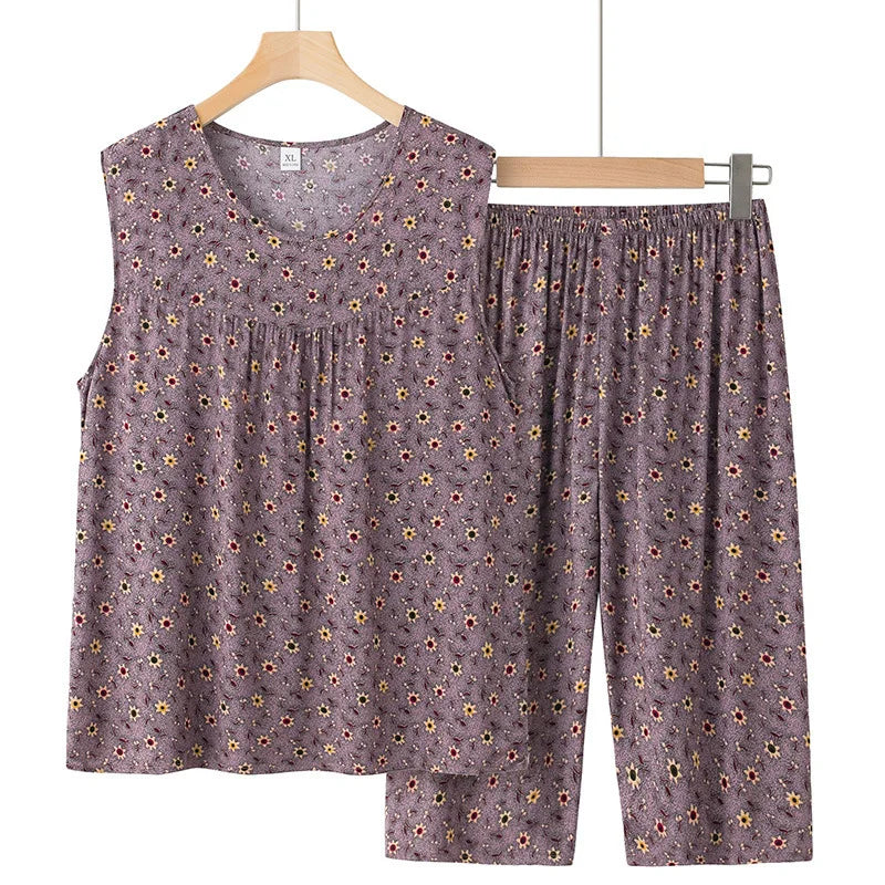 Grandma Home Wear Summer Sleeveless Pajamas Set Loose Pijama Feminino Plus Size Women 2 Piece Set Outfit Pyjama Pour Femme 3XL