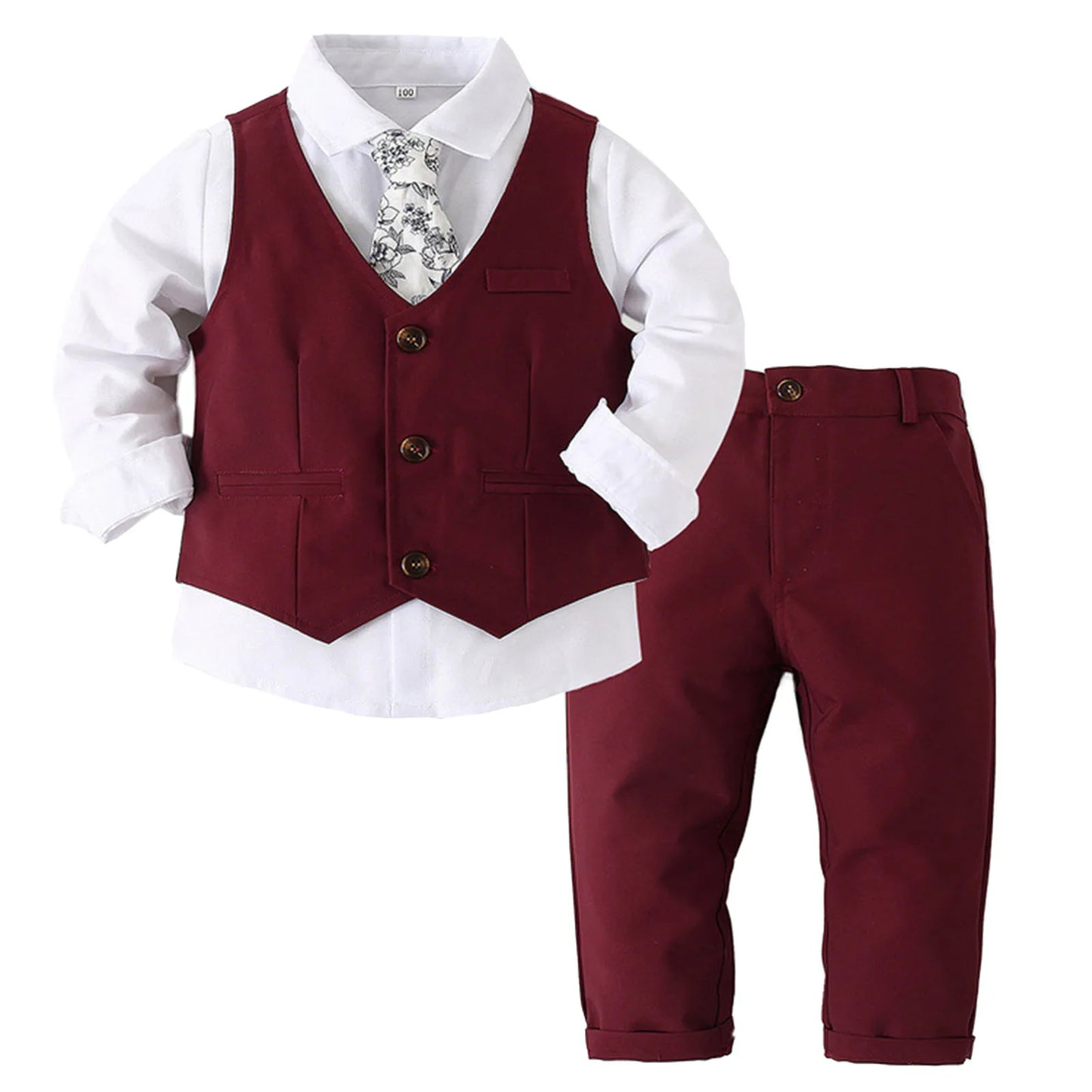 Boys Suits Gentleman Tuxedo Bow Tie Shirt Suit Vest Pants 4 Pcs Chic Toddler Baby Clothes Gentleman Outfit for Baptism Birthday