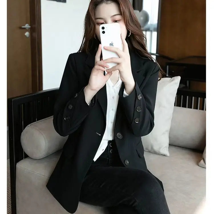 Tailored Coat Women Single Breasted Jackets Blazer Solid Long Sleeve Turn Down Collar Elegant Coats Office Lady Simple