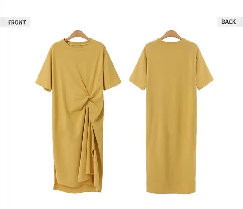 Summer Dress Casual 2024 Black Shirt Dress Midi Women Korean Style Clothes Side Split Ladies 4XL Short sleeve