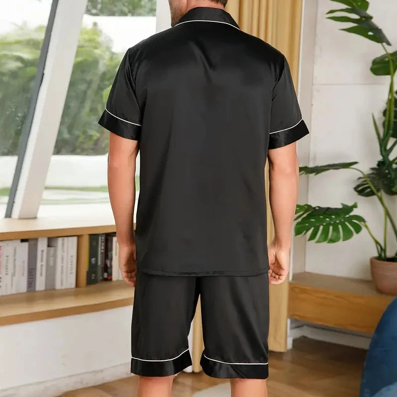 Men's Pajamas Set For Summer Short Sleeve Pocket Button Down Shirt & Shorts Pyjama Loungewear Set Sleepwear Pijama Home Clothing