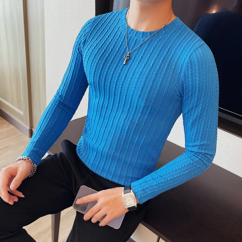 Men's T-Shirt Autumn Winter New Long Sleeve T Shirts For Men Clothing 2025 Round Collar Slim Fit Casual Tee Shirt Homme 4XL-M