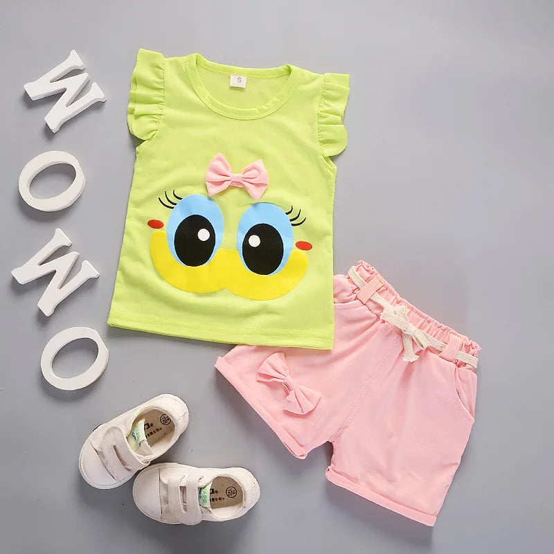 Children's Girls Clothes Summer New Baby Girl Fashion Cute Vest Shorts 2Pcs/Sets Infant Outfits Kids Tracksuits 1 2 3 4 Years