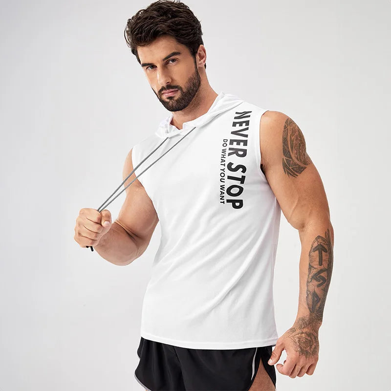 Summer Men's Hooded Sleeveless T Shirt Casual Sports Bodybuilding Bottom Shirt Thin Fitness Sports Hoodie Men's Trendy Tops