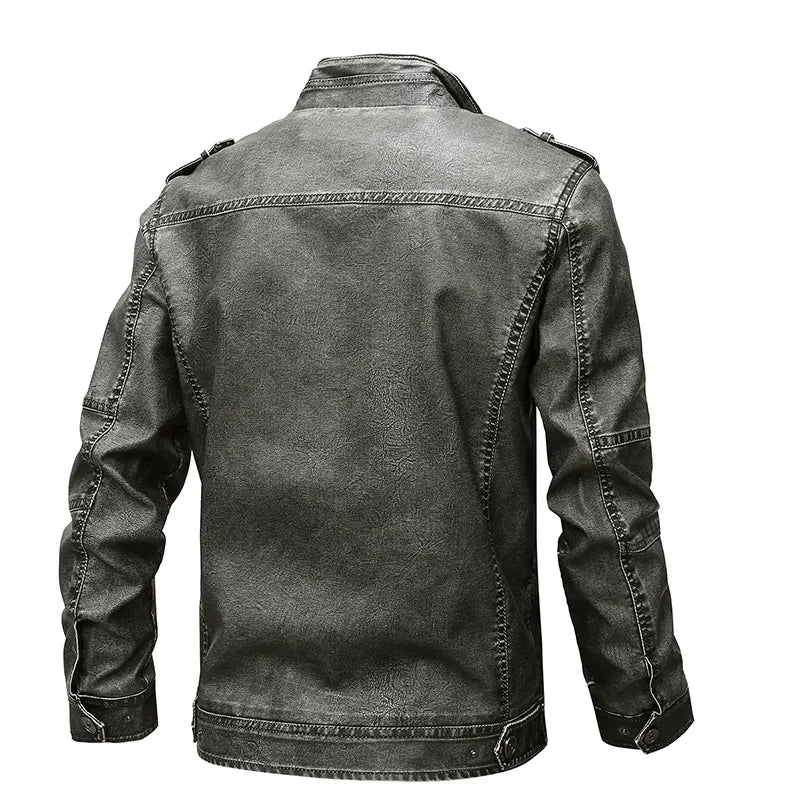 Men's Leather Clothing for Autumn and Winter. Fashionable Young Men's Stand-collar Distressed Personalized Street Leather Coat.