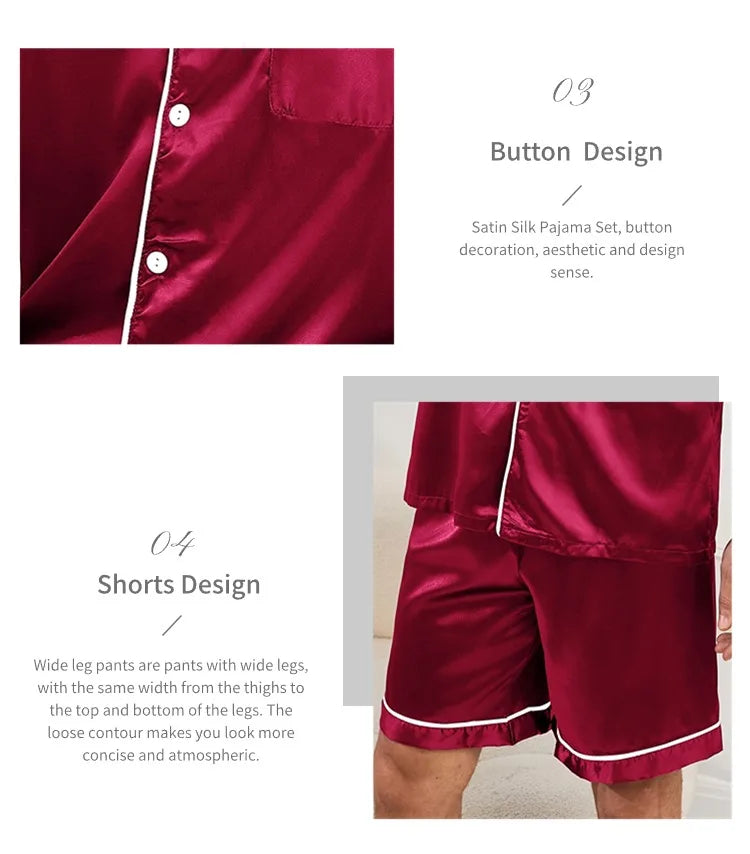 Men's Pajamas Set For Summer Short Sleeve Pocket Button Down Shirt & Shorts Pyjama Loungewear Set Sleepwear Pijama Home Clothing