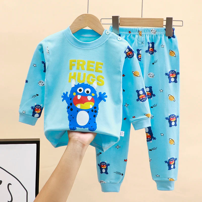 Boy Girl Pajama Set Cartoon Unicorn Long Sleeve Underwear Elastic Waist Pants Outfits for Kids Clothes Autumn Spring DS39