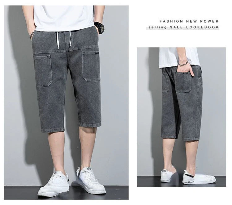 new Mens Summer Denim Short Men Jeans Fashion Streetwear Hip Hop Long 3/4 Capri Cargo Shorts bermuda masculina ropa hombre